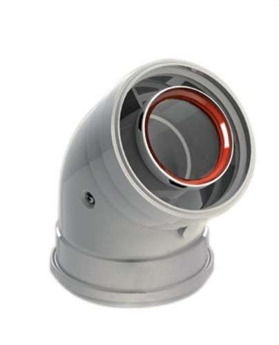 Savupiipun kyynärpää halkaisija 60/100mm 45º naaras-naaras valkoinen alumiini viitenumerolla 610-45HHP1 brändiltä FIG