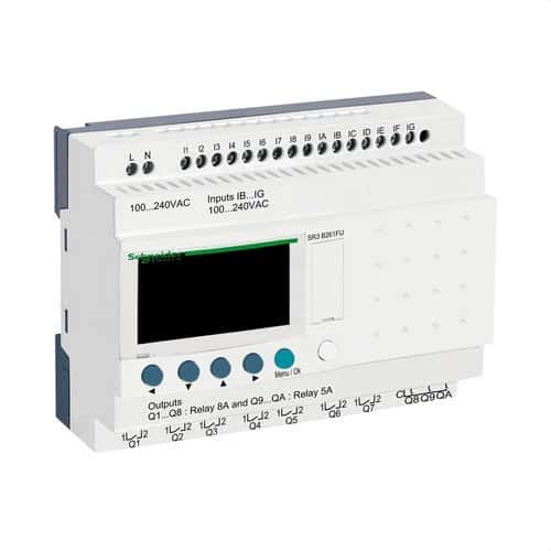 Ohjelmoitava releemoduuli 100-240V TULO/LÄHTÖ 26 viitenumerolla SR3B261FU brändiltä SCHNEIDER ELECTRIC