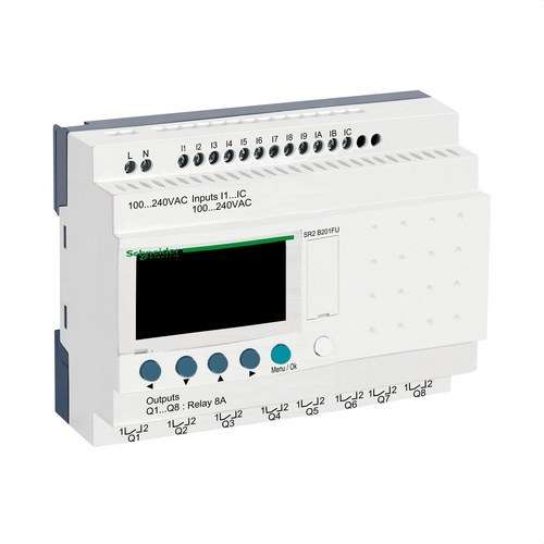 Ohjelmoitava kompakti rele, Zelio Logic 20 e s 100..240 V AC kello näyttö viitenumerolla SR2B201FU brändiltä SCHNEIDER ELECTRIC