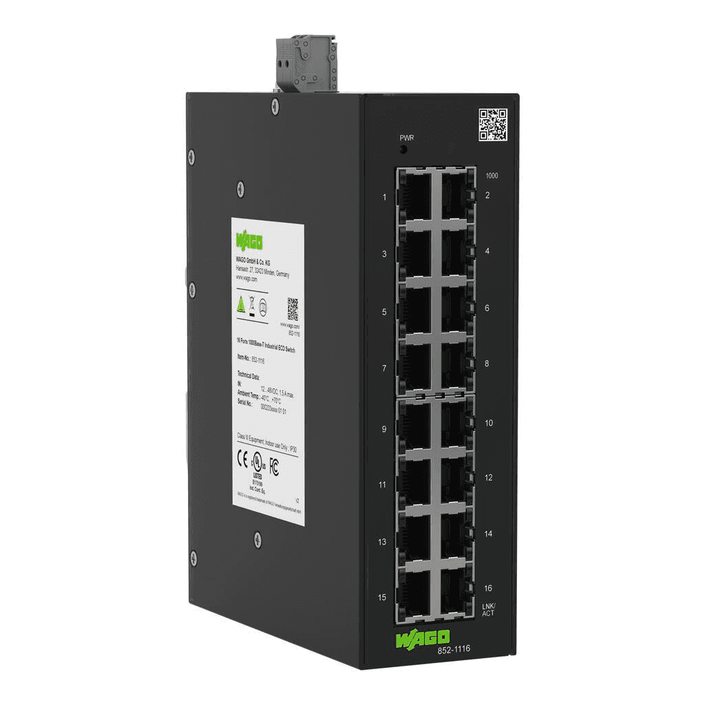 Teollinen ECO-kytkin, 16 porttia viitenumerolla 852-1116 brändiltä WAGO