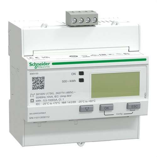 Kolmivaiheinen energiamittari iem3150 63 A luokka 1 Modbus viitenumerolla A9MEM3150 brändiltä SCHNEIDER ELECTRIC