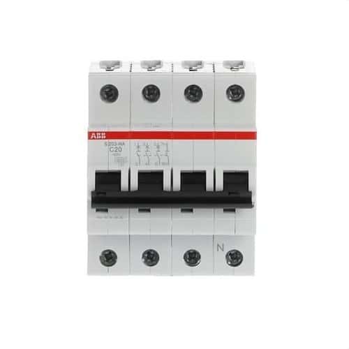 Magnetoterminen S203-C20NA 3P+N 20A Käyrä C 10kA viitenumerolla 2CDS253103R0204 brändiltä ABB