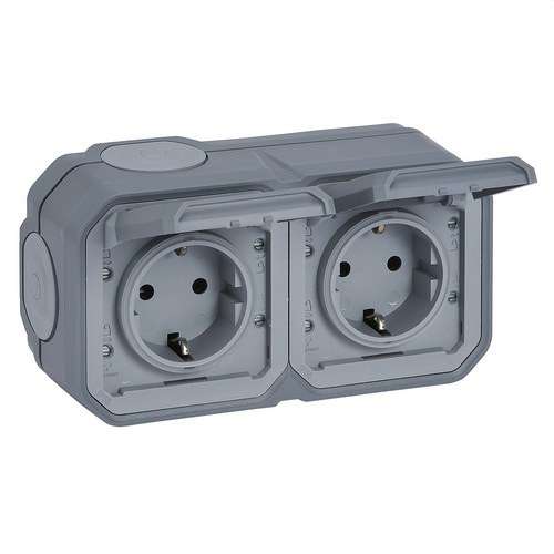 Plexo IP 55 harmaa vaakasuuntainen monobloc-kaksoispistorasia viitenumerolla 069742L brändiltä LEGRAND
