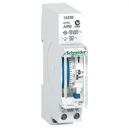 Päivittäinen analoginen ajastinkytkin Acti9 IH 1 moduuli CRM 1 kanava 16A viitenumerolla 15336 brändiltä SCHNEIDER ELECTRIC