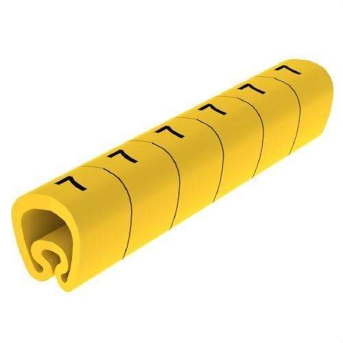 Esileikatut keltaiset Ø18 PVC-merkitsimet viitenumerolla 1813-7 brändiltä UNEX