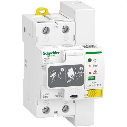 Automaattisesti uudelleenkäynnistyvä vikavirtasuojakytkin Acti9 RED 2P 40A 30 mA Tyyppi A viitenumerolla A9CR1240 brändiltä SCHNEIDER ELECTRIC
