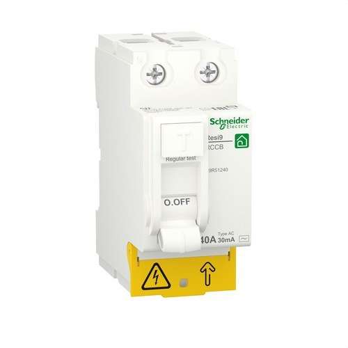 RESI9-vikavirtasuojakytkin 2P 40A 30mA AC-luokka viitenumerolla R9R51240 brändiltä SCHNEIDER ELECTRIC