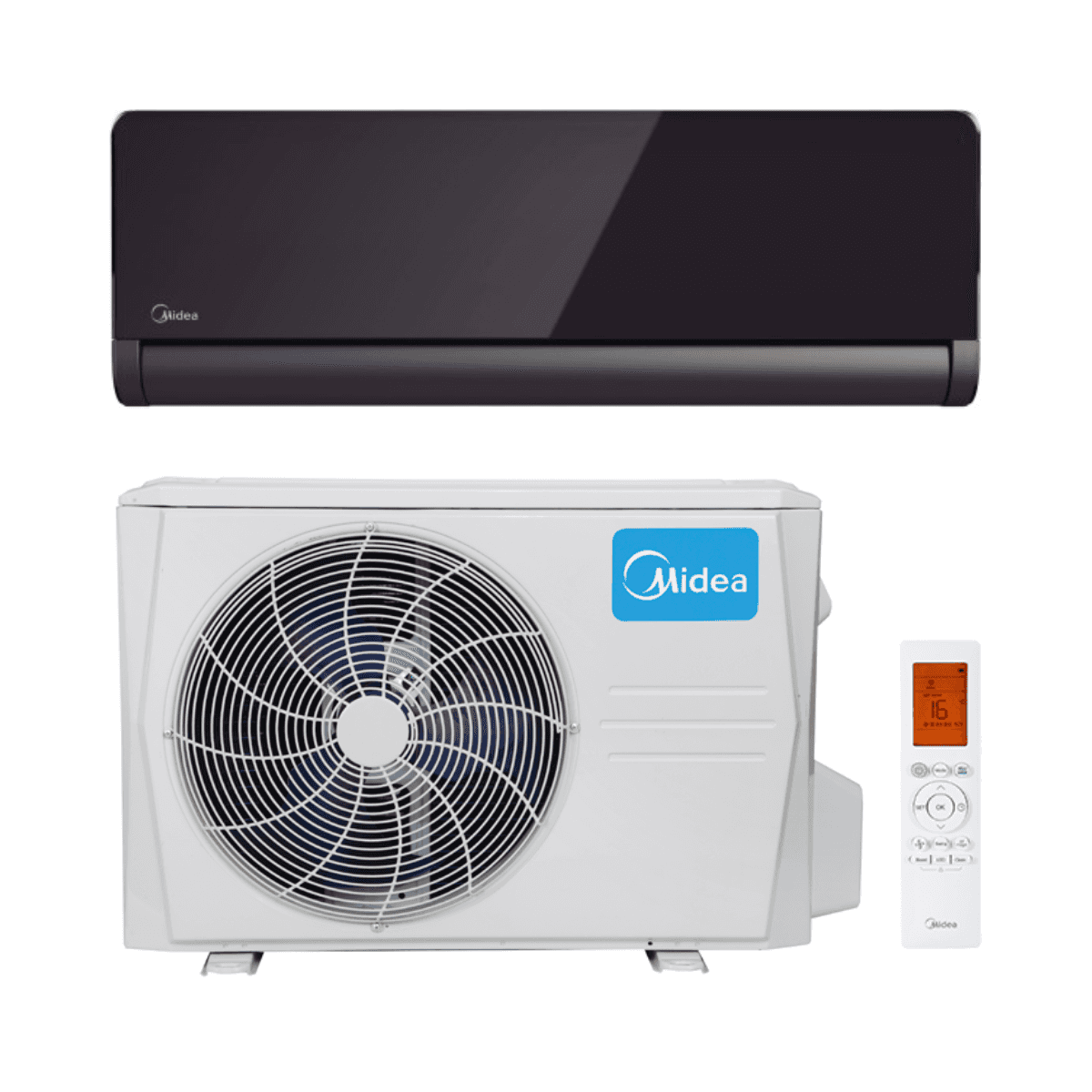 Musta ilmastointilaite Midea Pure Glass 3,5 kW 12000 BTU viitenumerolla 35(12)N8I-1 brändiltä MIDEA
