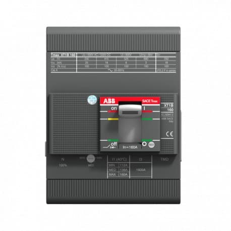 ABB Tmax XT1C 160 TMD 160A 4P kiinteä valettu kotelo automaattikatkaisija viitenumerolla 1SDA067410R1 brändiltä ABB
