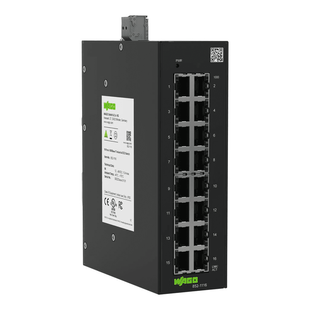 Teollinen ECO-kytkin, 16 porttia viitenumerolla 852-1116 brändiltä WAGO