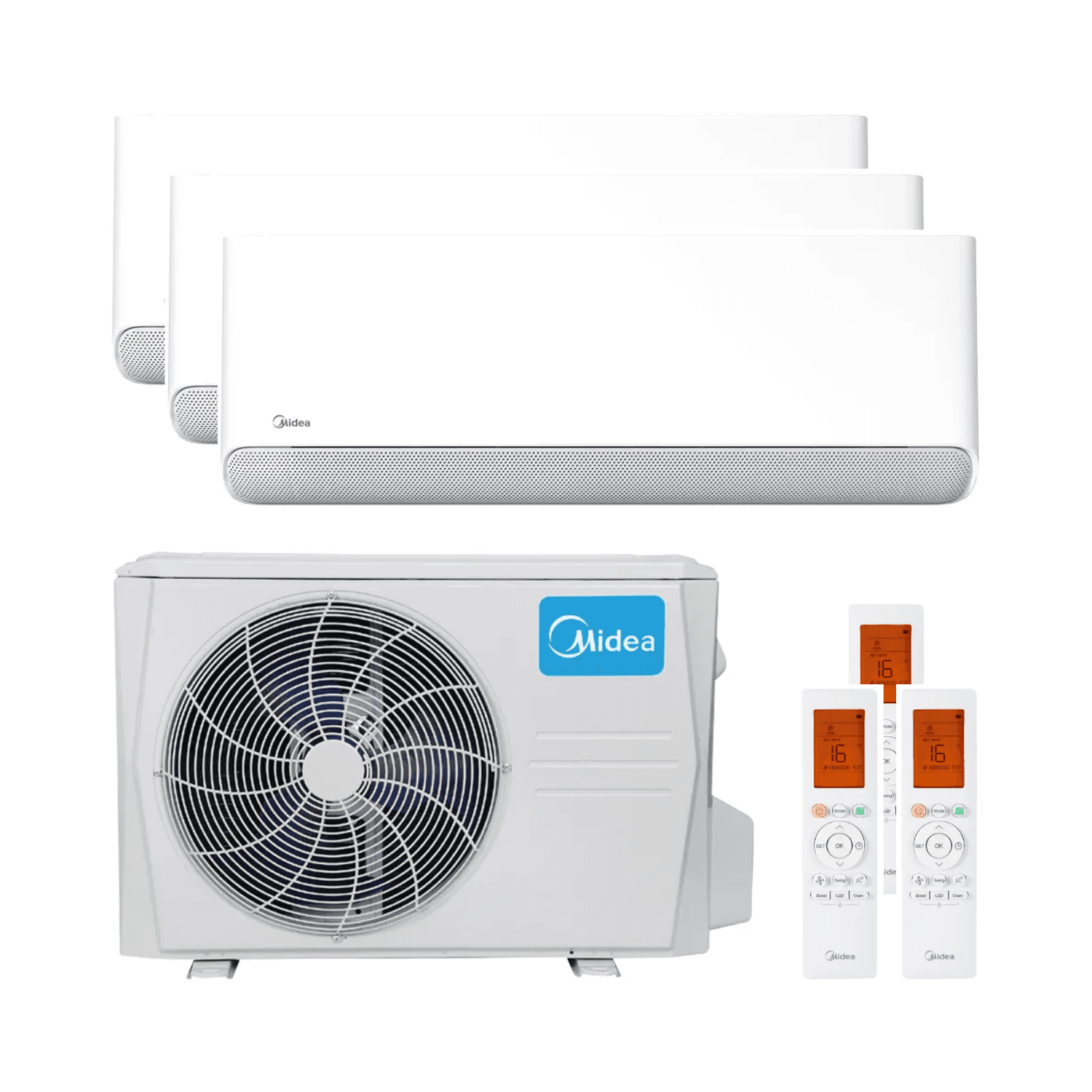 Ilmastointilaite 3x1 wifi-yhteydellä Midea Breezeless E 2,5 kW + 2,5 kW + 3,5 kW viitenumerolla BREEZELESS09+09+12 brändiltä MIDEA