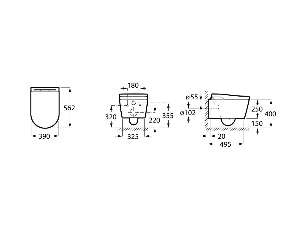 Älykäs seinä-wc In-Wash® Inspira Roca Rimless viitenumerolla A803060001 brändiltä ROCA
