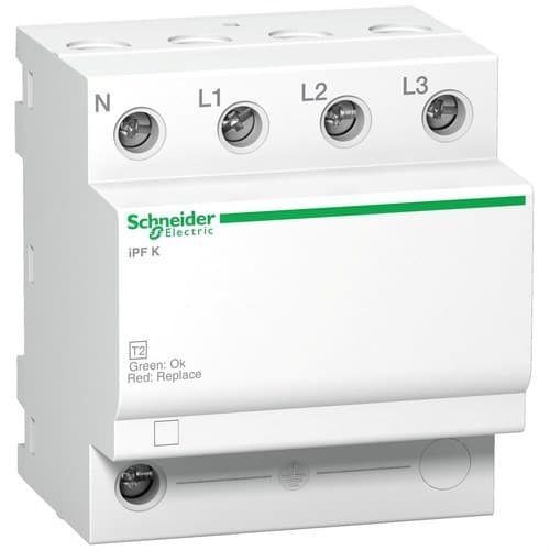 Tilapäisten ylijännitteiden rajoitin tyyppi 2 Acti9 iPFK65 65KA 340V 3P+N viitenumerolla A9L15586 brändiltä SCHNEIDER ELECTRIC