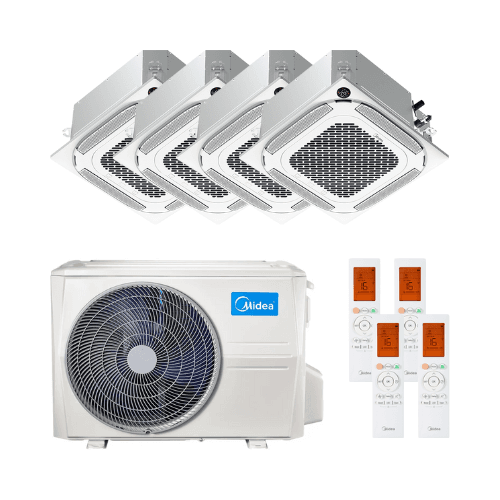 Kattoon asennettava kasetti-ilmastointilaite 4x1 Midea Breezeless 360º 2,0 kW 7000 BTU viitenumerolla MCA4U-07NX(4)M4O-28N8 brändiltä MIDEA